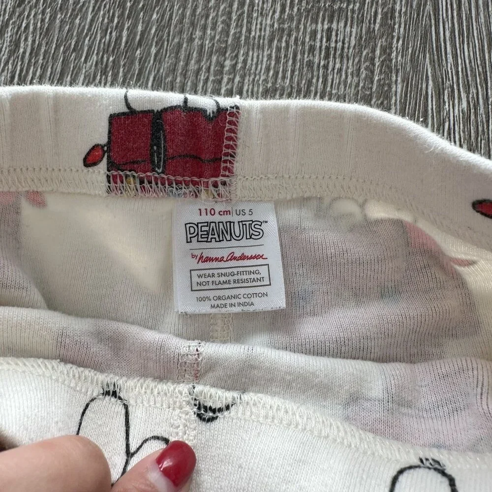 Hanna Andersson Snoopy Christmas Long John Pajamas 5 Holiday Festive Organic Cot